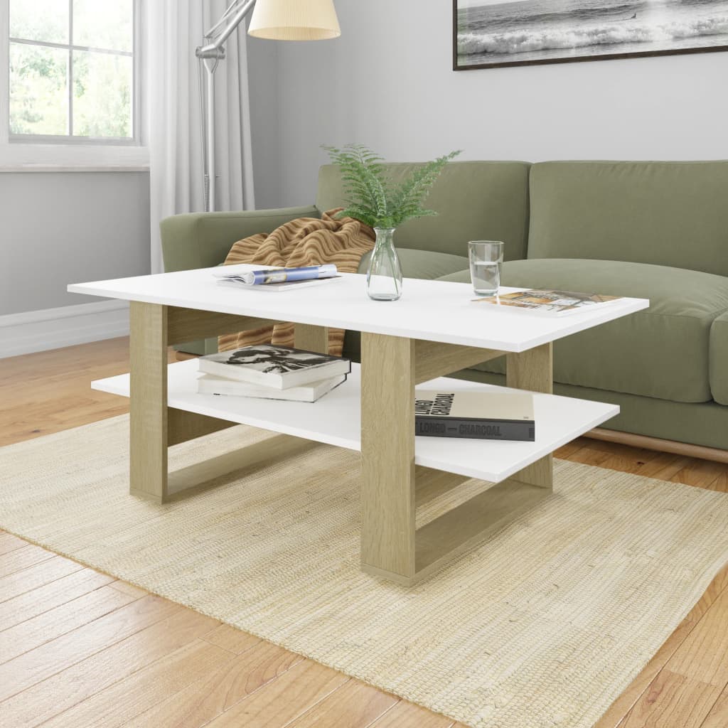 vidaXL Konferenční stolek bílý dub sonoma 110 x 55 x 42 cm dřevotříska