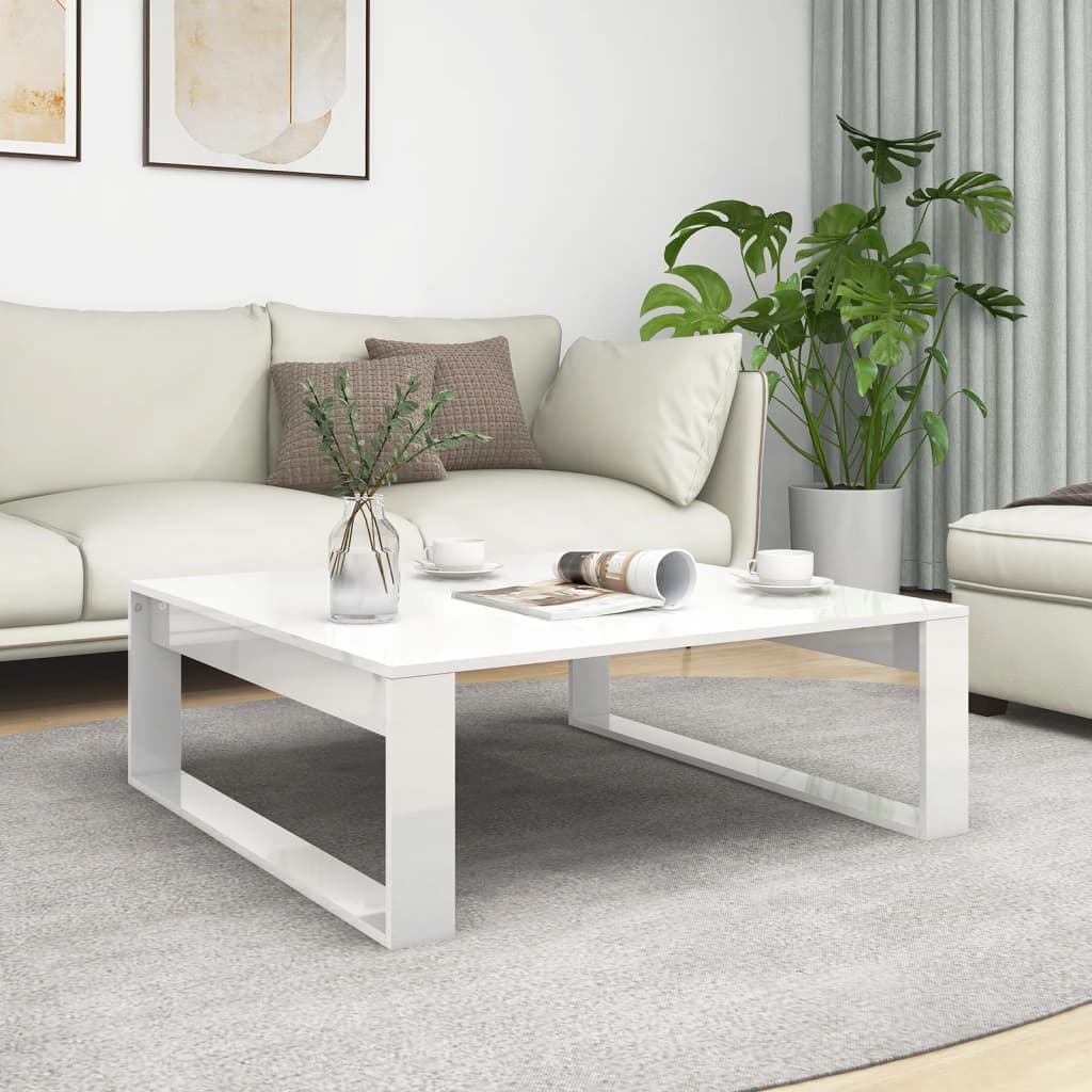vidaXL Konferenční stolek bílý vysoký lesk 100x100x35 cm dřevotříska
