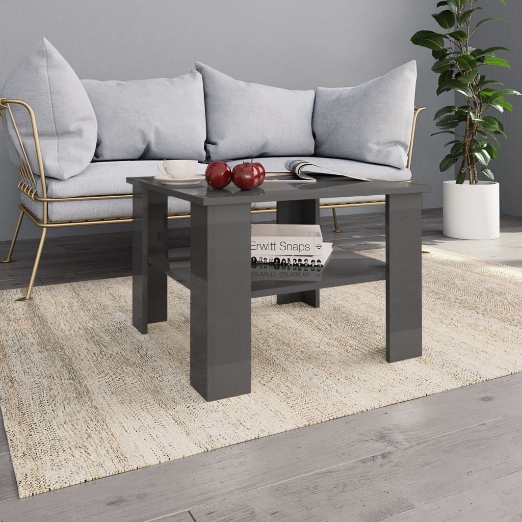 vidaXL Konferenční stolek šedý vysoký lesk 60 x 60 x 42 cm dřevotříska