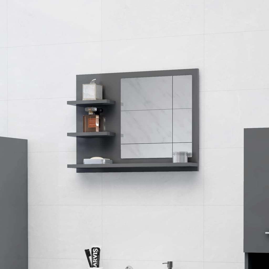 vidaXL Koupelnové zrcadlo šedé vysoký lesk 60x10