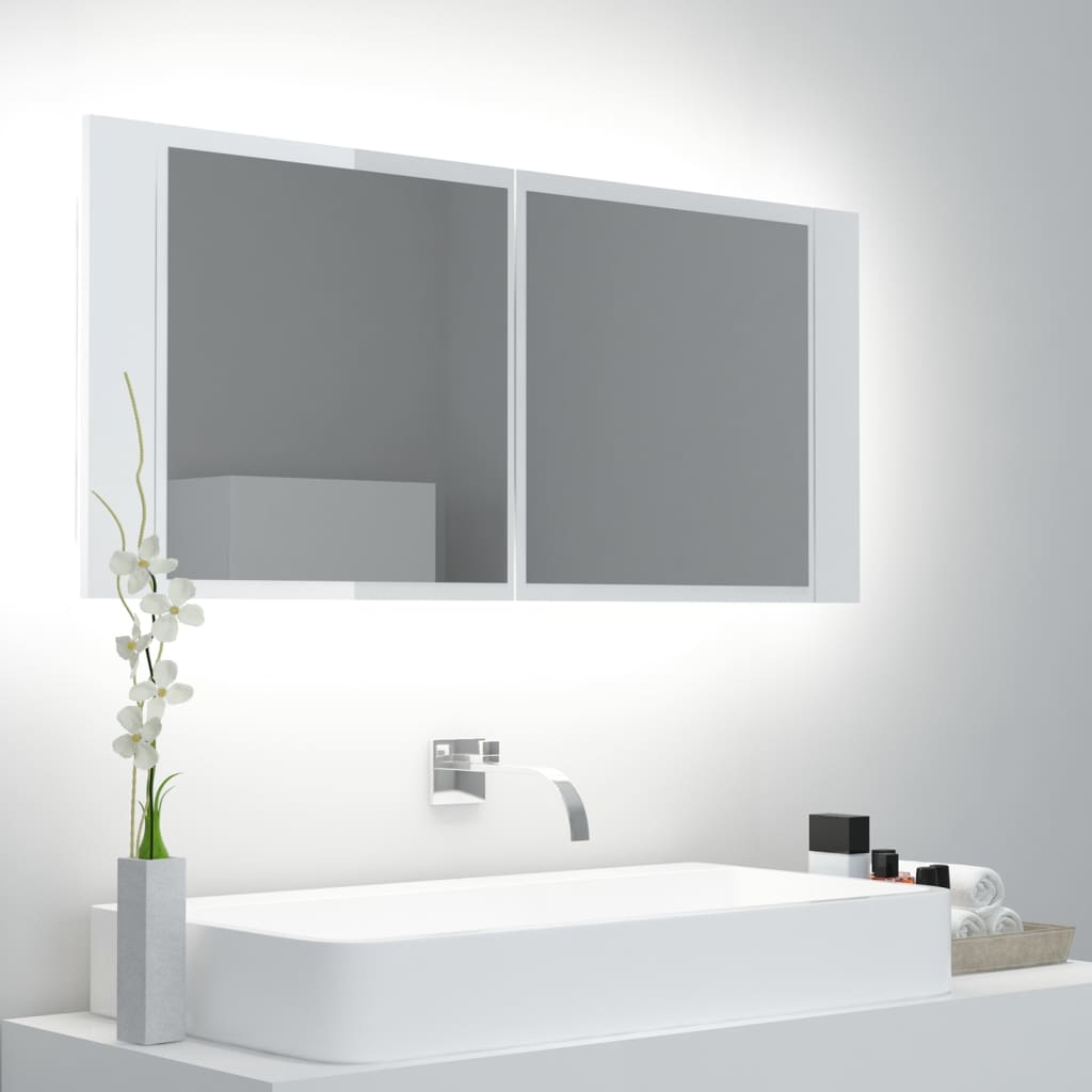 vidaXL LED koupelnová skříňka se zrcadlem lesklá bílá 100 x 12 x 45 cm
