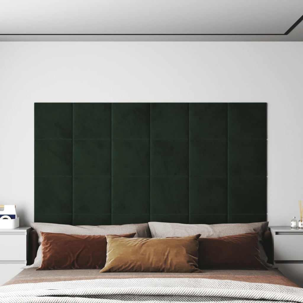 vidaXL Nástěnné panely 12 ks tmavě zelené 30 x 30 cm samet 1