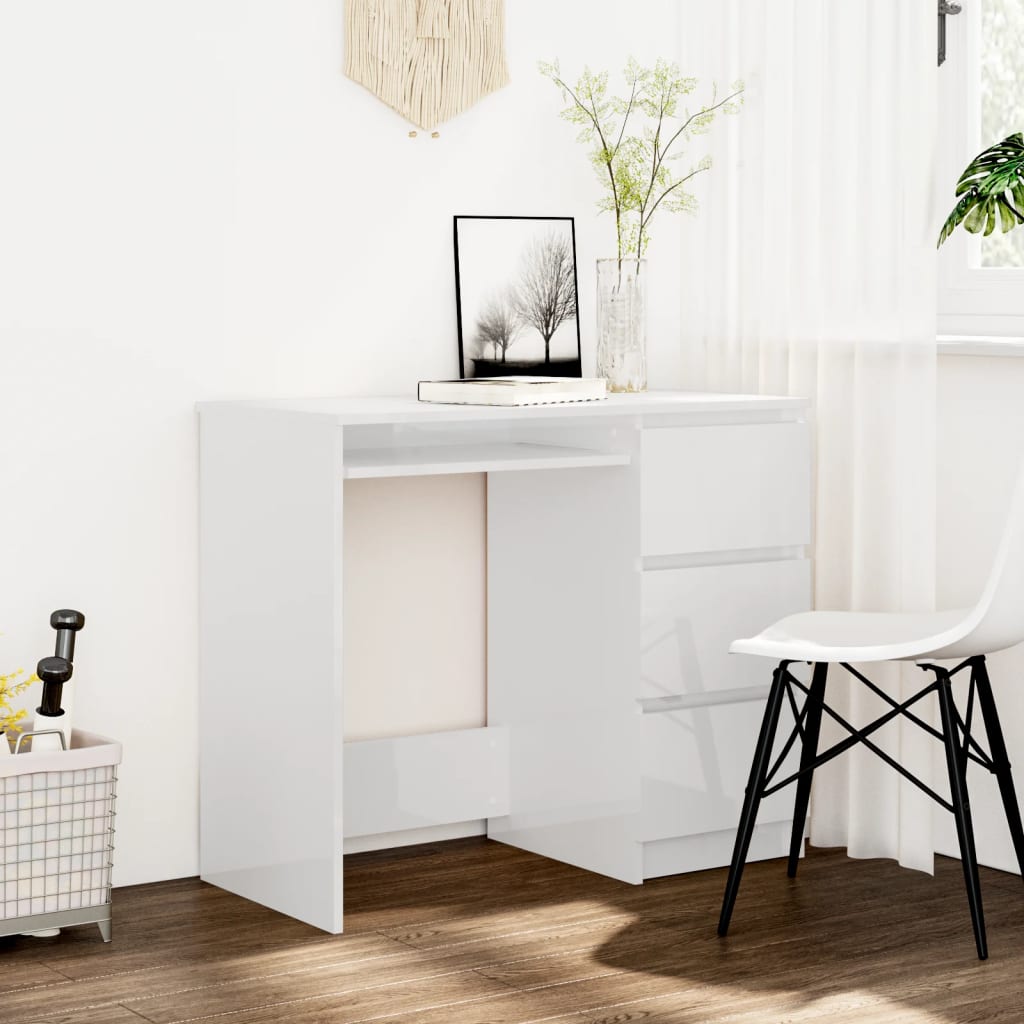 vidaXL Psací stůl bílý s vysokým leskem 90 x 45 x 76 cm dřevotříska