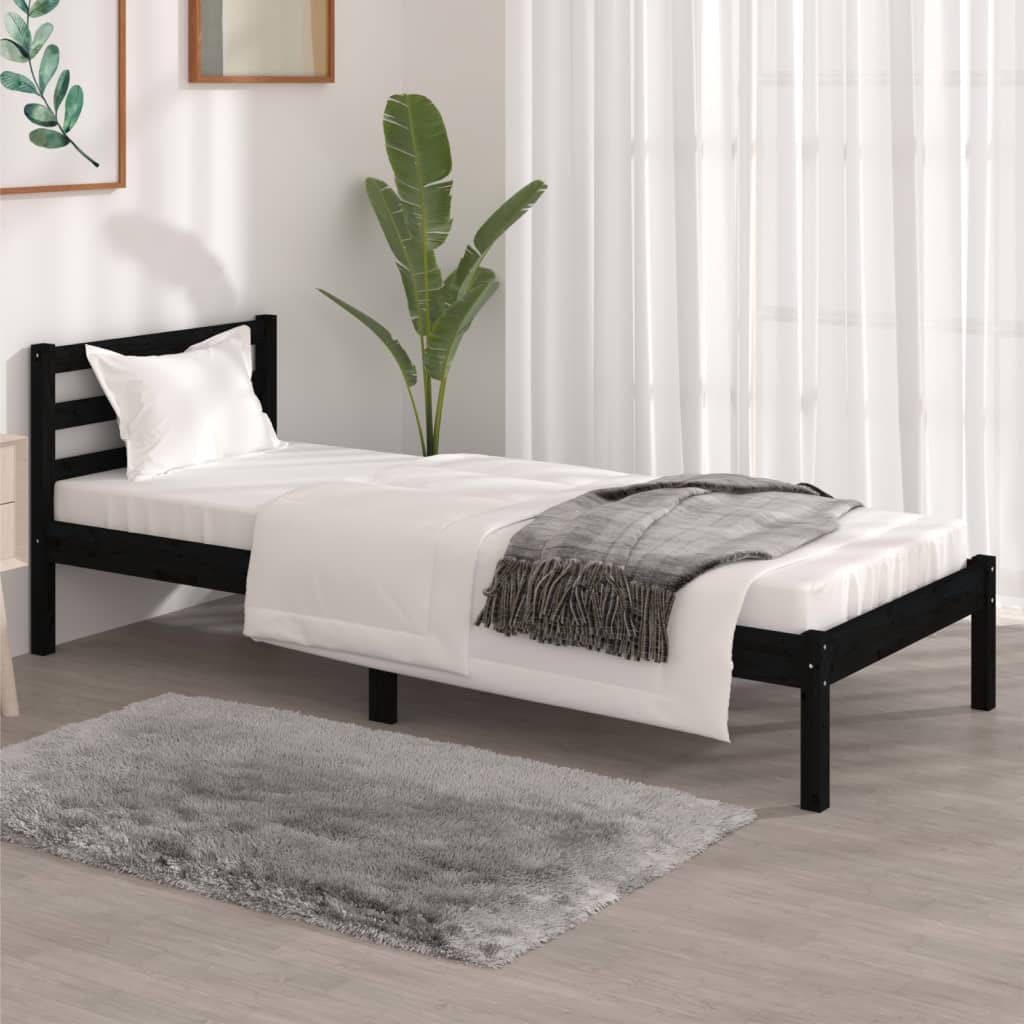 vidaXL Rám postele masivní borovice 75 x 190 cm černý Small Single