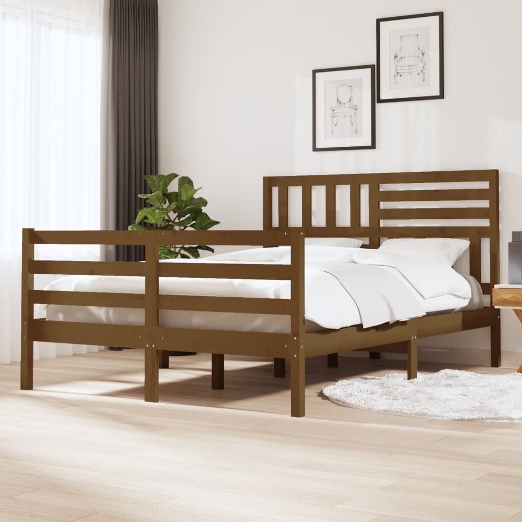 vidaXL Rám postele medově hnědý masivní dřevo 135x190cm 4FT6 dvoulůžko