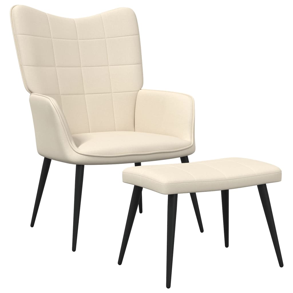 vidaXL Relaxační židle se stoličkou krémová textil