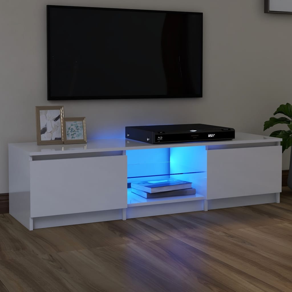 vidaXL TV skříňka s LED osvětlením bílá vysoký lesk 140 x 40 x 35