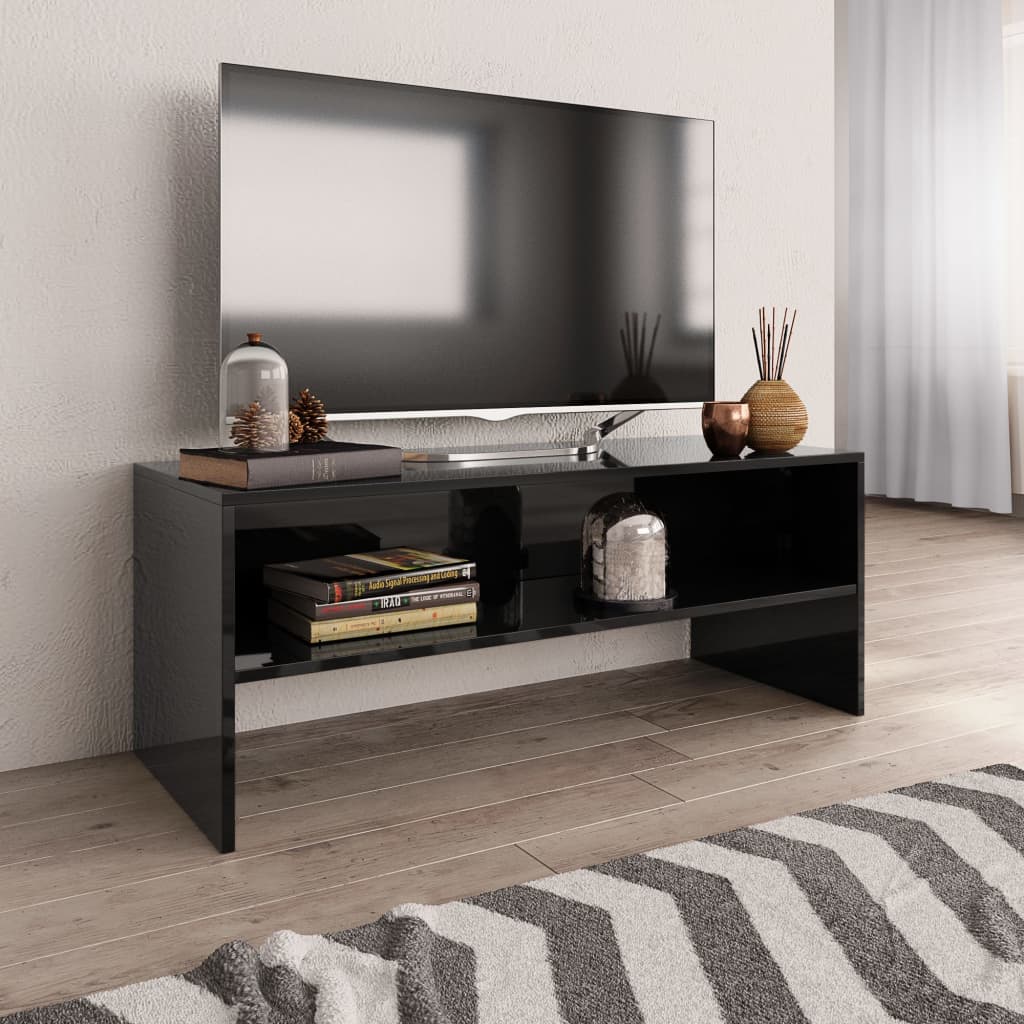 vidaXL TV stolek černý s vysokým leskem 100 x 40 x 40 cm dřevotříska
