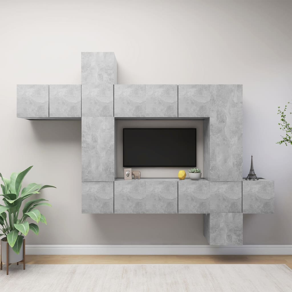 vidaXL 10dílný set TV skříněk betonově šedý dřevotříska