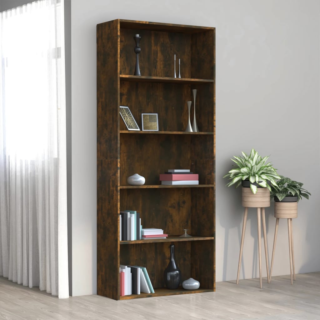 vidaXL 5patrová knihovna kouřový dub 80 x 30 x 189 cm kompozitní dřevo