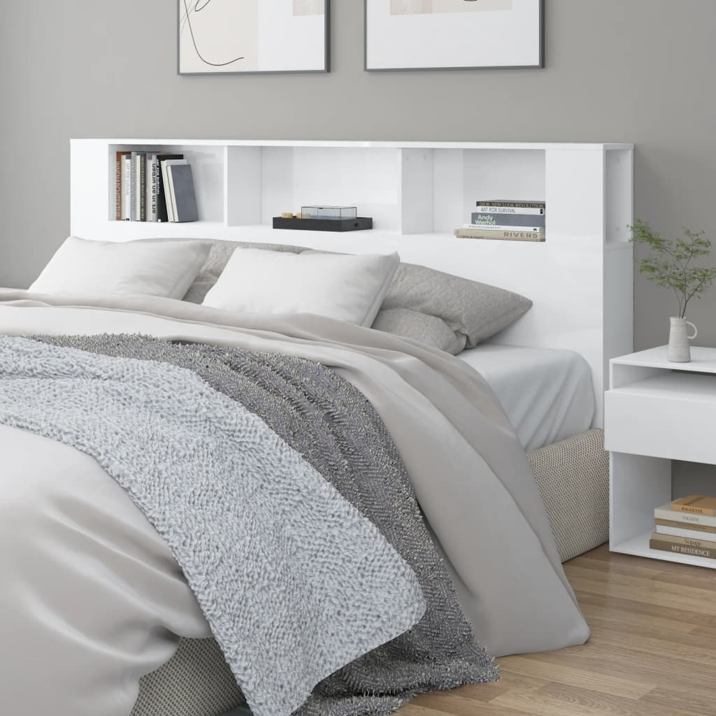 vidaXL Čelo postele s úložným prostorem lesklé bílé 200x18