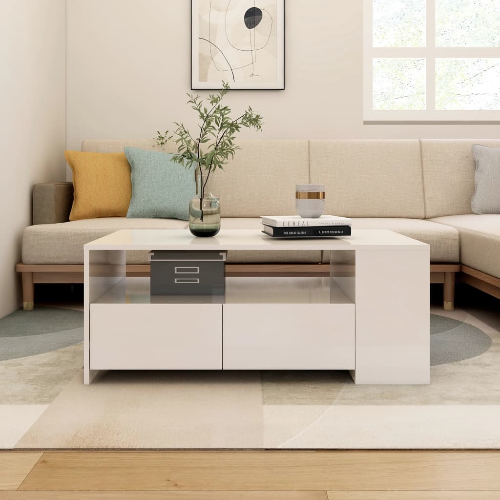 vidaXL Konferenční stolek lesklý bílý 102x55x42 cm kompozitní dřevo