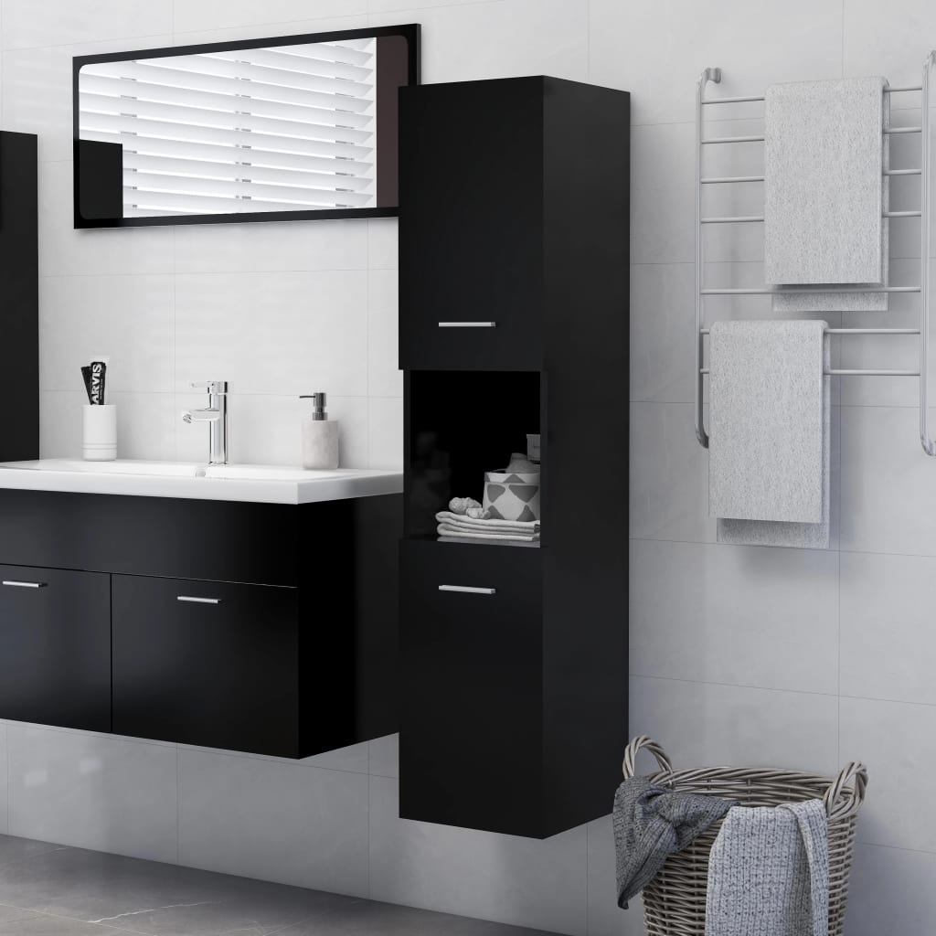 vidaXL Koupelnová skříňka černá 30 x 30 x 130 cm dřevotříska