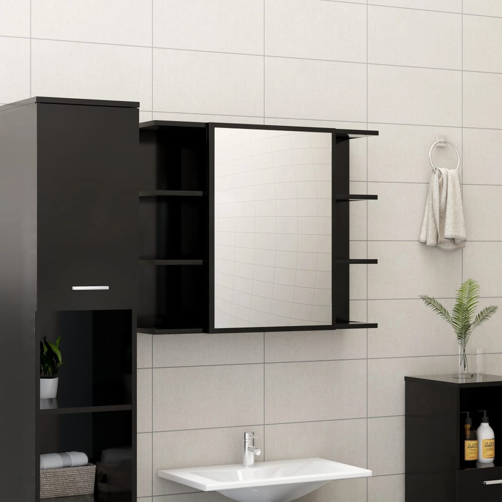 vidaXL Koupelnová skříňka se zrcadlem černá 80x20