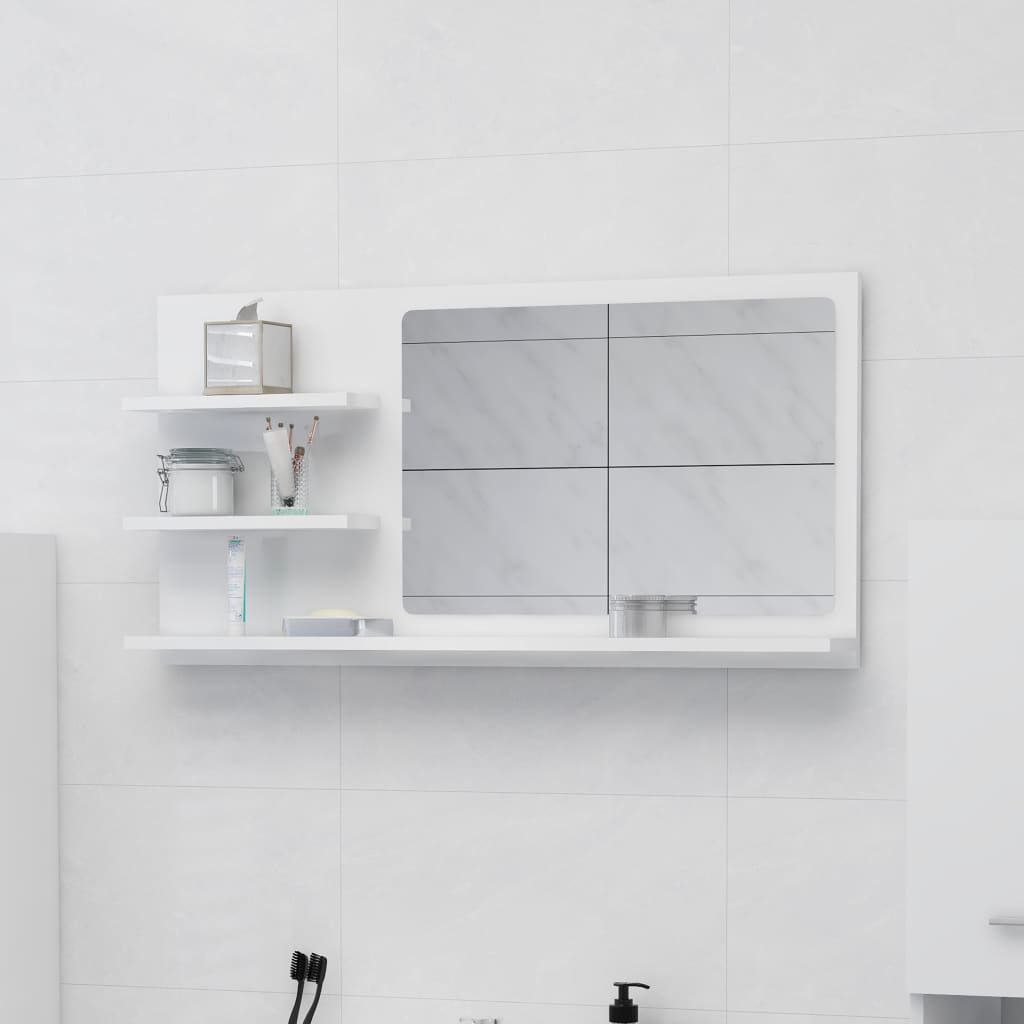 vidaXL Koupelnové zrcadlo bílé vysoký lesk 90x10
