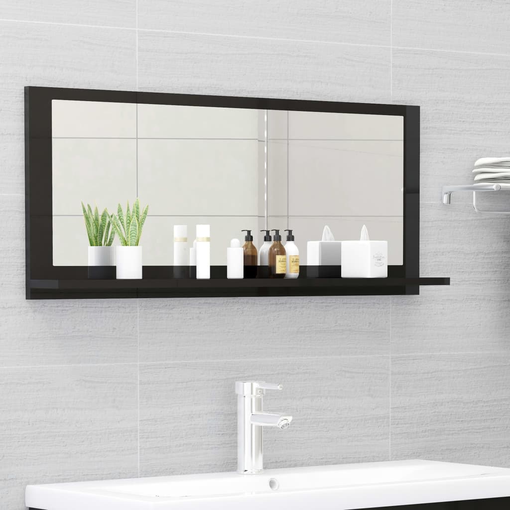 vidaXL Koupelnové zrcadlo černé vysoký lesk 90x10