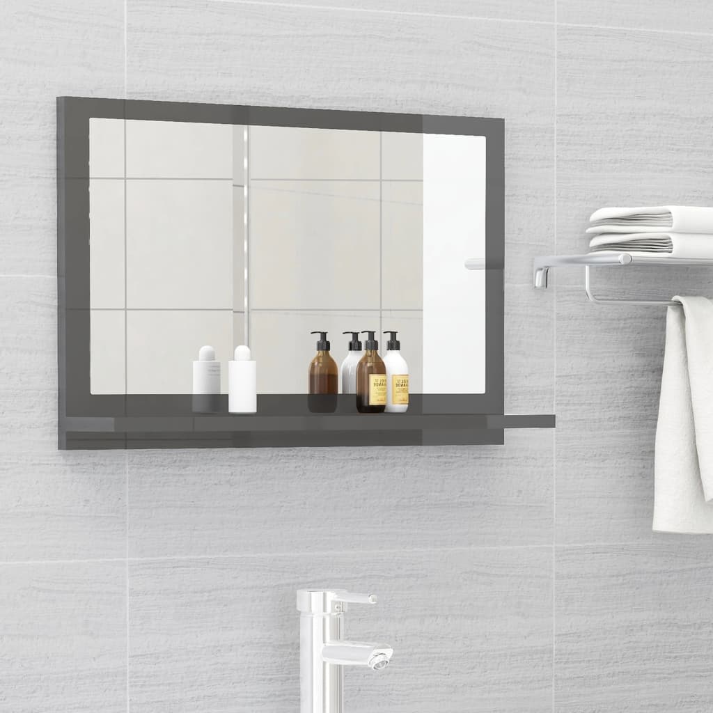 vidaXL Koupelnové zrcadlo šedé vysoký lesk 60x10