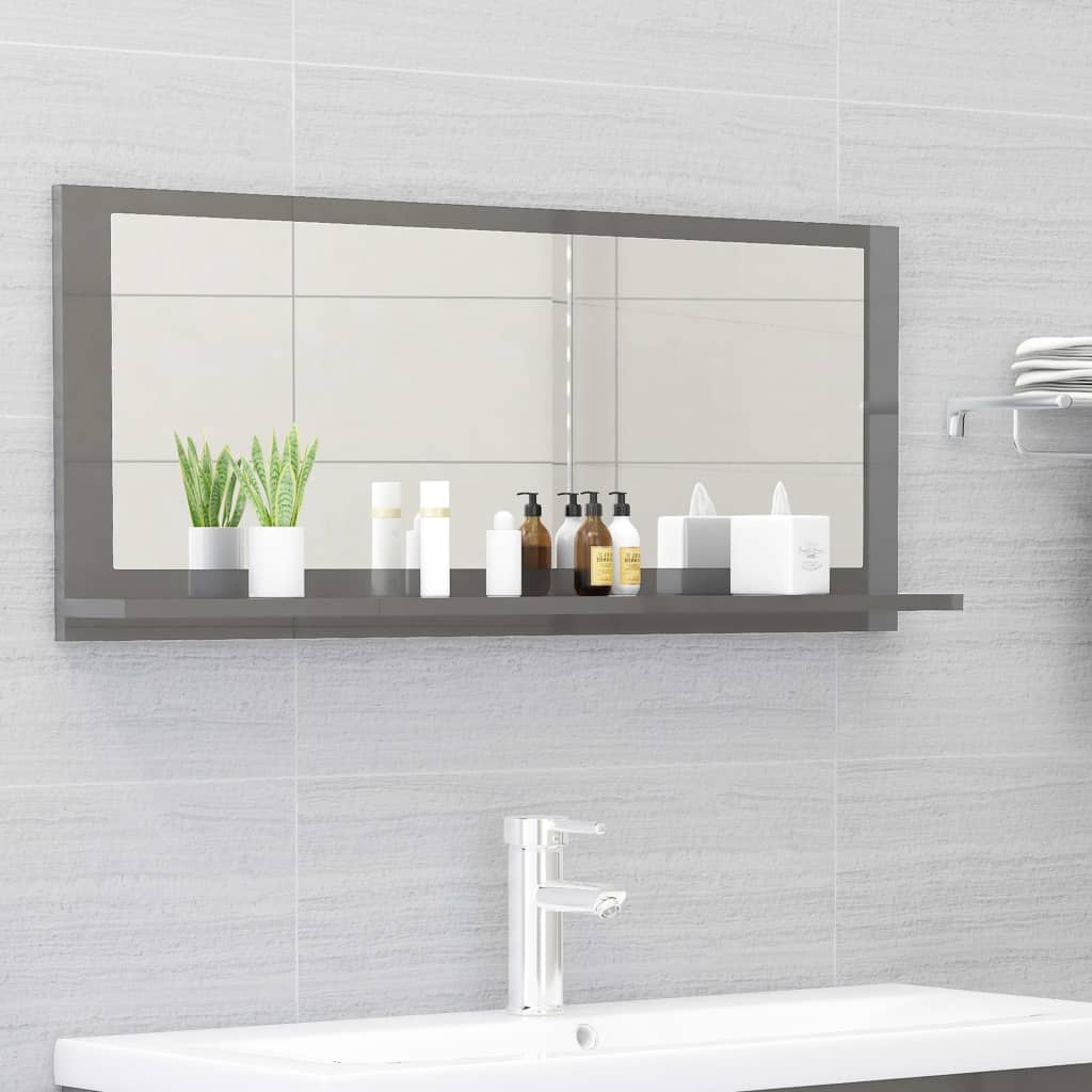 vidaXL Koupelnové zrcadlo šedé vysoký lesk 90x10
