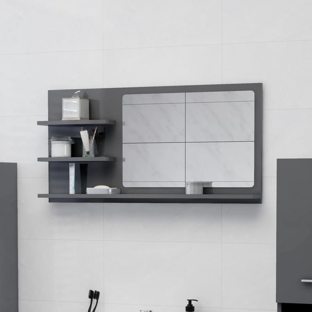 vidaXL Koupelnové zrcadlo šedé vysoký lesk 90x10