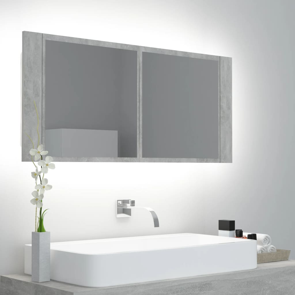 vidaXL LED koupelnová skřínka se zrcadlem betonově šedá 100x12x45 cm