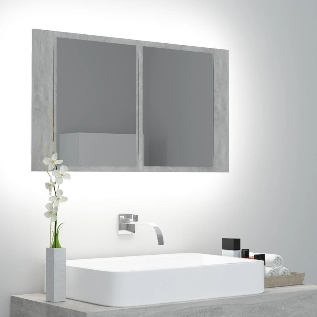 vidaXL LED koupelnová skřínka se zrcadlem betonově šedá 80x12x45 cm
