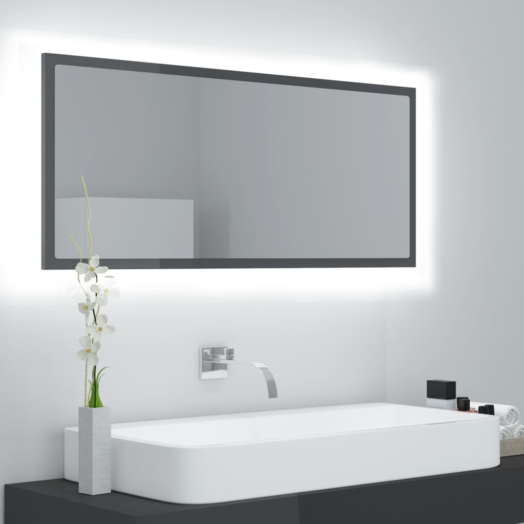 vidaXL LED koupelnové zrcadlo šedé vysoký lesk 100x8