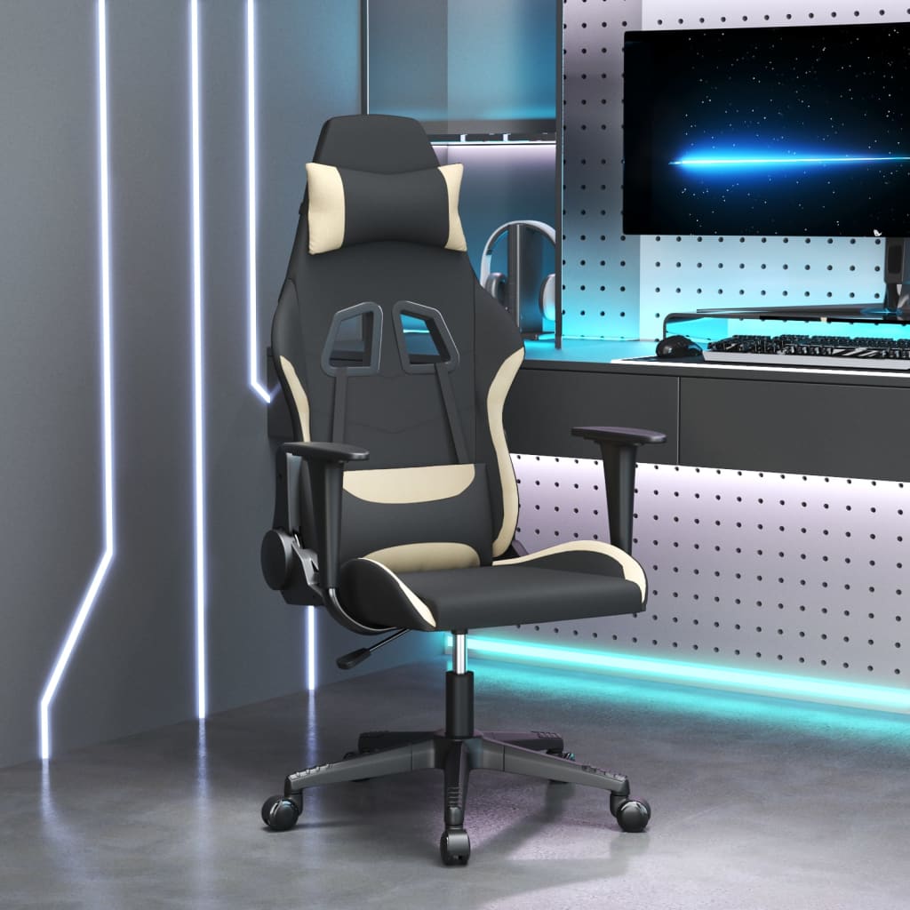 vidaXL Masážní herní židle černá a krémová textil