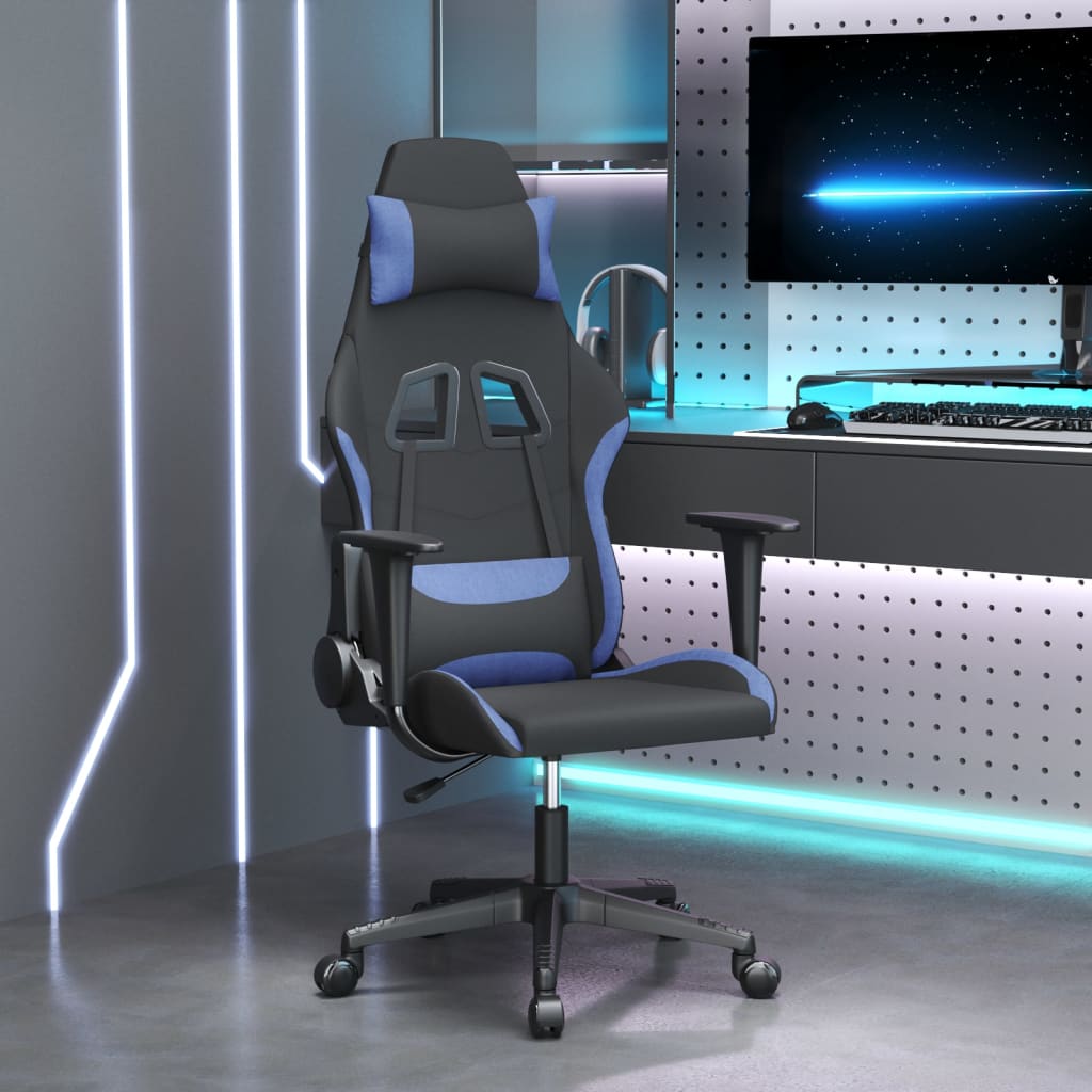vidaXL Masážní herní židle černá a modrá textil
