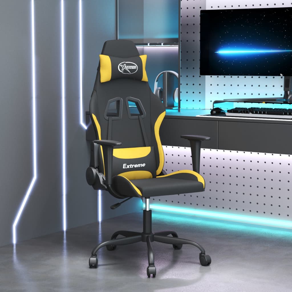 vidaXL Masážní herní židle černá a žlutá textil