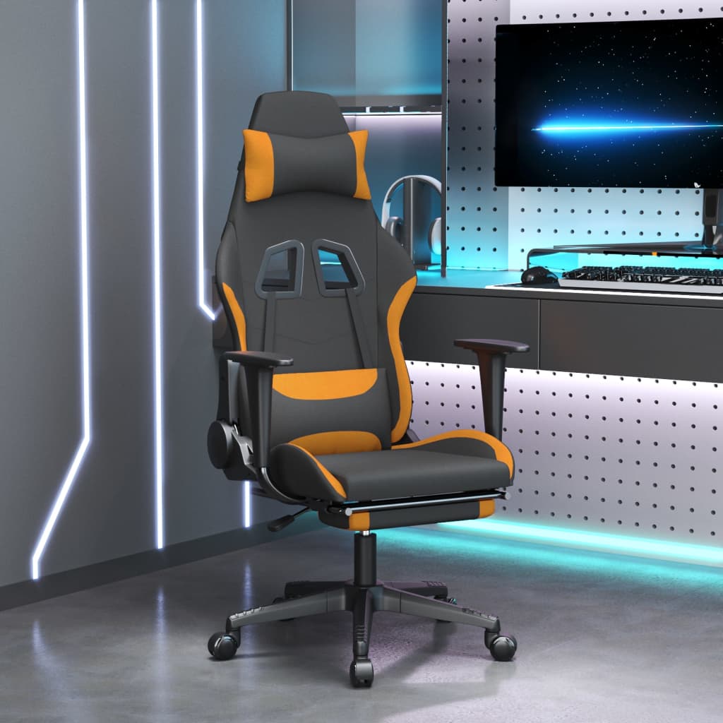 vidaXL Masážní herní židle s podnožkou černá a oranžová textil