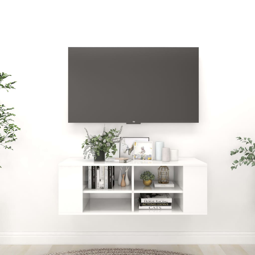 vidaXL Nástěnná TV skříňka bílá vysoký lesk 102x35x35 cm dřevotříska