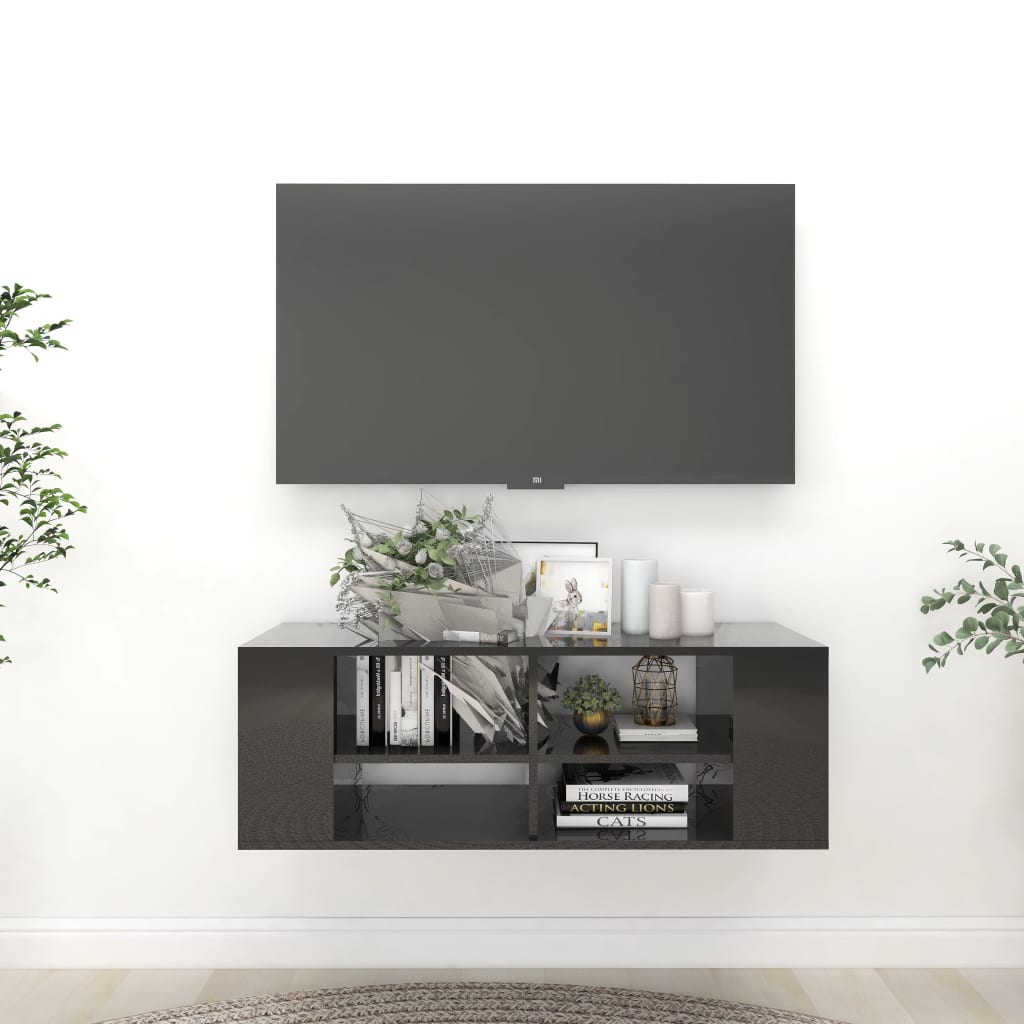 vidaXL Nástěnná TV skříňka černá vysoký lesk 102x35x35 cm dřevotříska