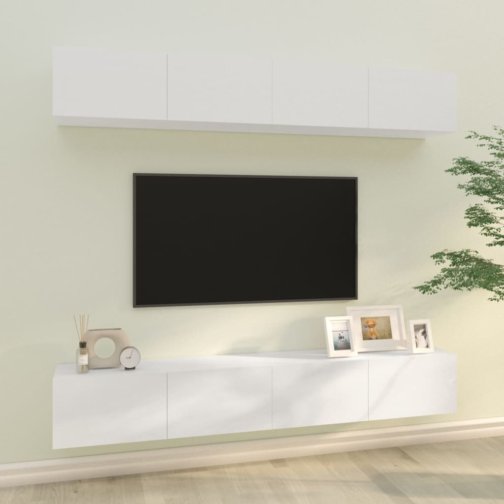 vidaXL Nástěnné TV skříňky 4 ks bílé s vysokým leskem 100 x 30 x 30 cm