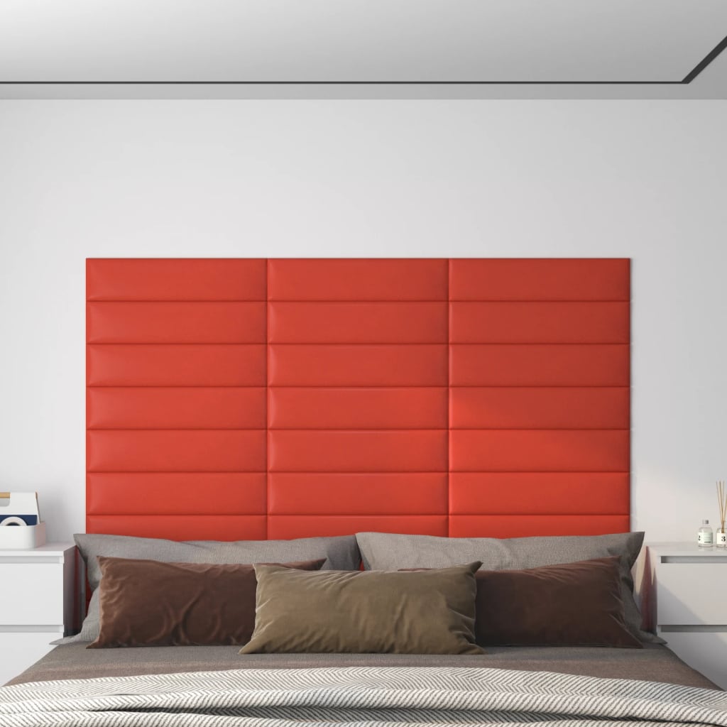 vidaXL Nástěnné panely 12 ks červené 60 x 15 cm umělá kůže 1