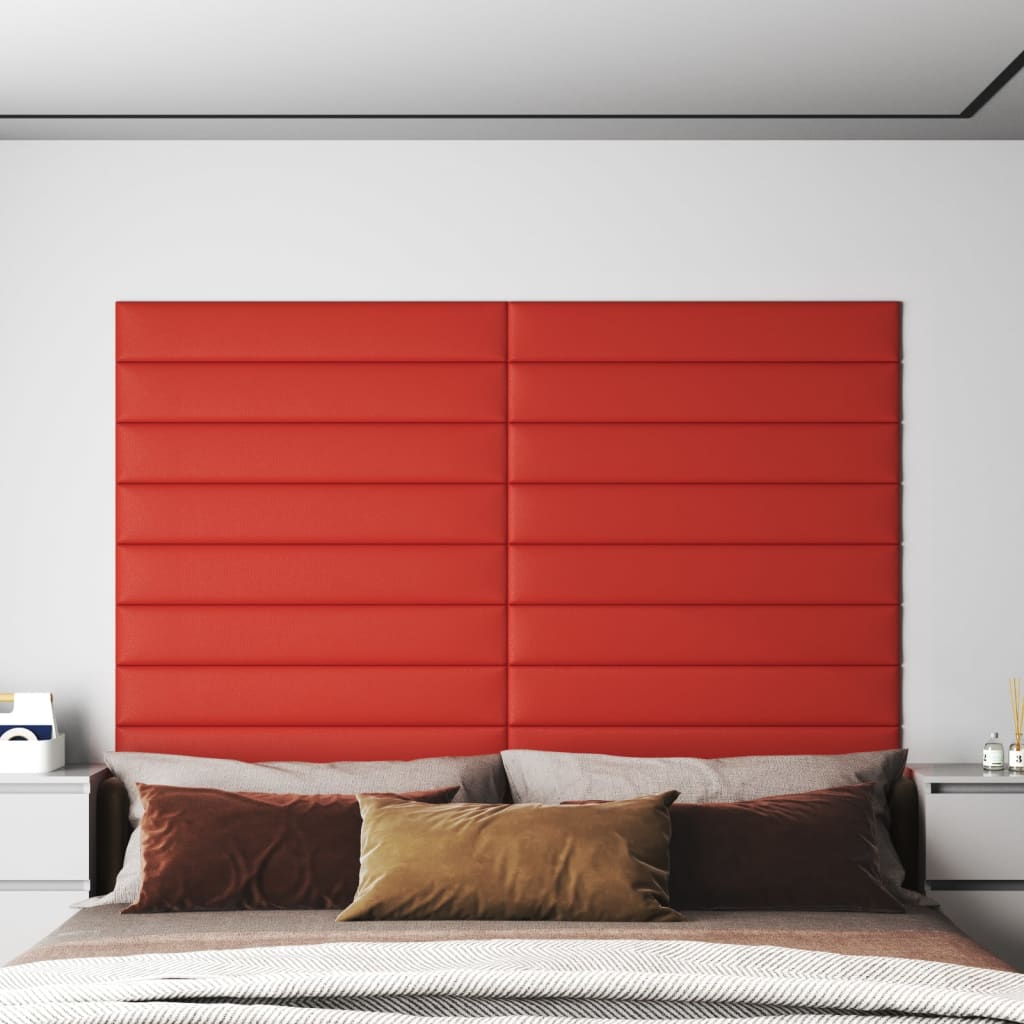 vidaXL Nástěnné panely 12 ks červené 90 x 15 cm umělá kůže 1