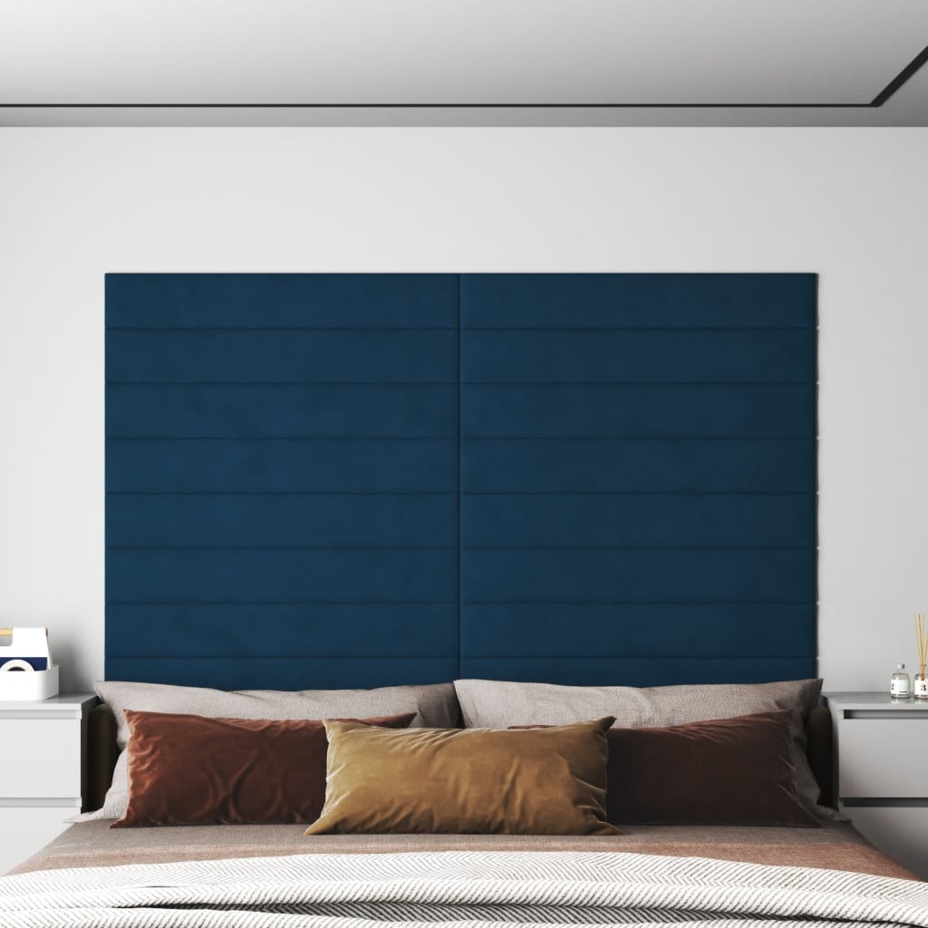 vidaXL Nástěnné panely 12 ks modré 90 x 15 cm samet 1