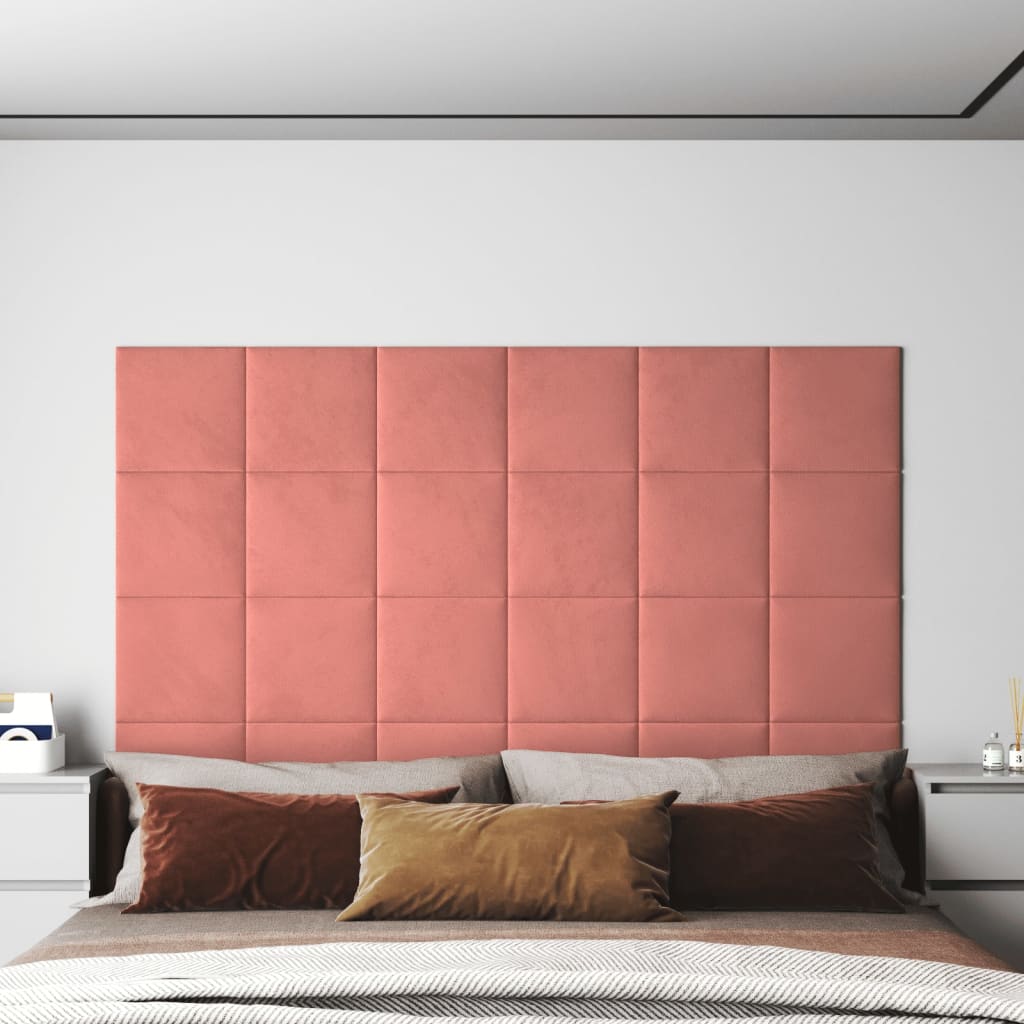 vidaXL Nástěnné panely 12 ks růžové 30 x 30 cm samet 1