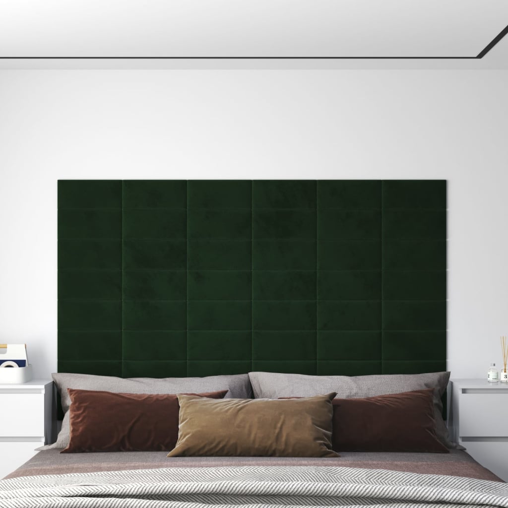 vidaXL Nástěnné panely 12 ks tmavě zelené 30 x 15 cm samet 0