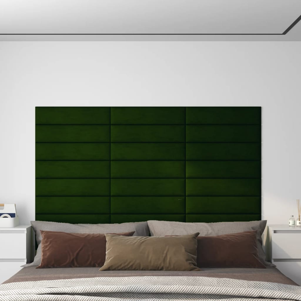 vidaXL Nástěnné panely 12 ks tmavě zelené 60 x 15 cm samet 1