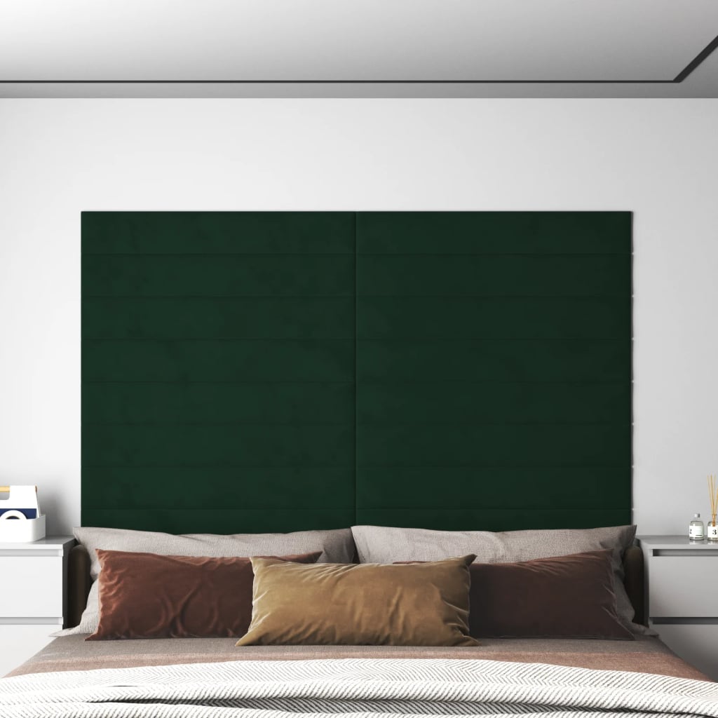 vidaXL Nástěnné panely 12 ks tmavě zelené 90 x 15 cm samet 1