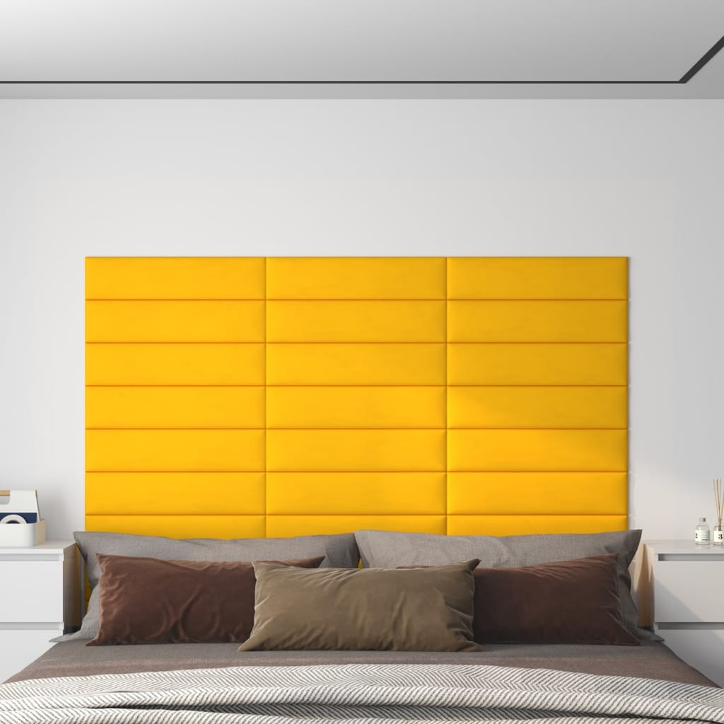 vidaXL Nástěnné panely 12 ks žluté 60 x 15 cm samet 1