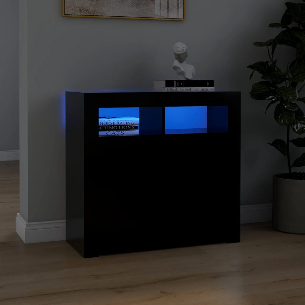 vidaXL Příborník s LED osvětlením černý 80 x 35 x 75 cm