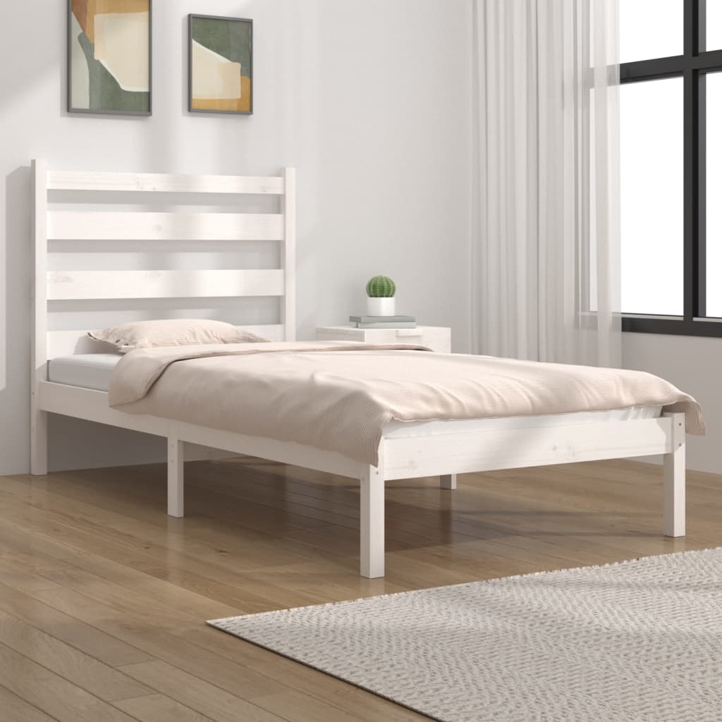 vidaXL Rám postele bílý masivní borovice 75 x 190 cm Small Single
