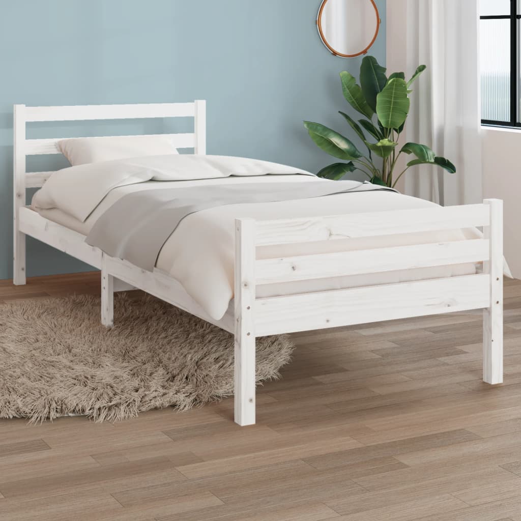 vidaXL Rám postele bílý masivní dřevo 90 x 190 cm Single