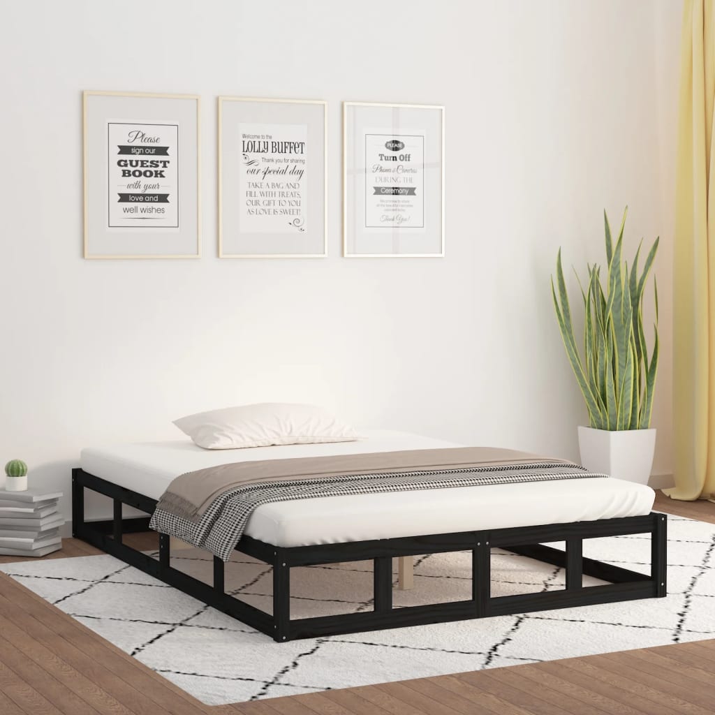 vidaXL Rám postele černý 150 x 200 cm King Size masivní dřevo