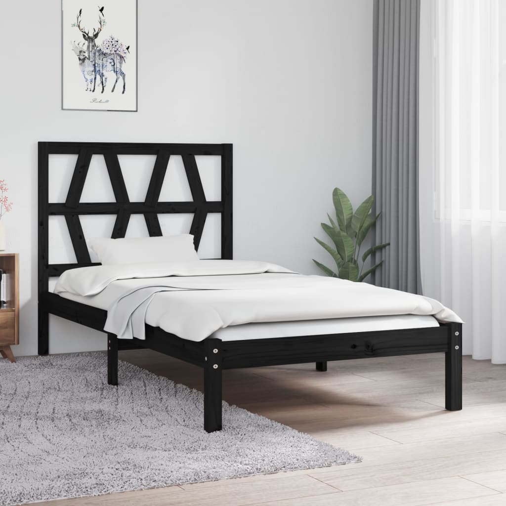 vidaXL Rám postele černý masivní borovice 75 x 190 cm Small Single