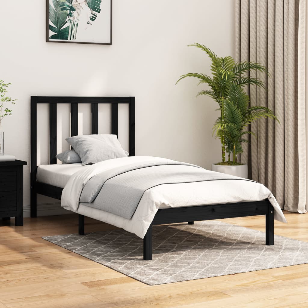 vidaXL Rám postele černý masivní borovice 90 x 190 cm Single