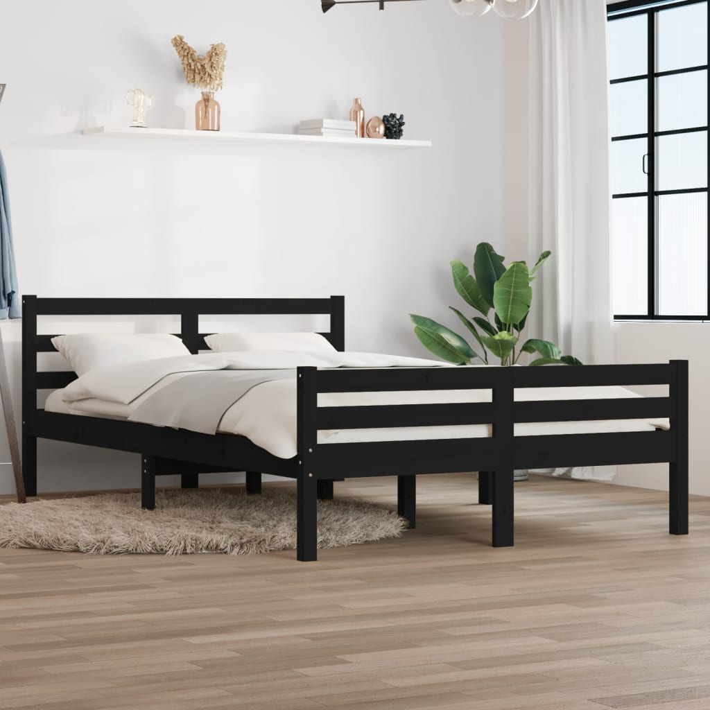 vidaXL Rám postele černý masivní dřevo 135 x 190 cm Double