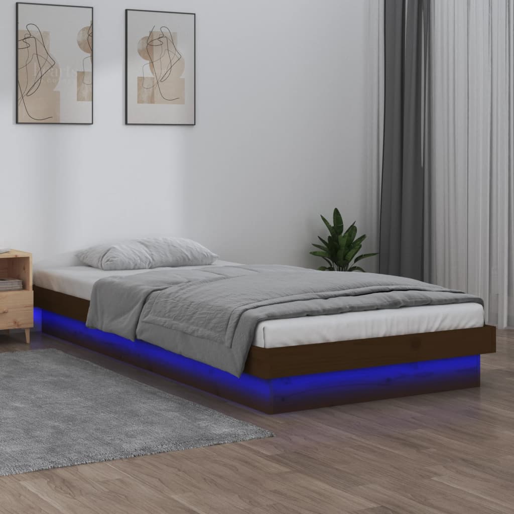 vidaXL Rám postele s LED medový 75 x 190 cm Small Single masivní dřevo