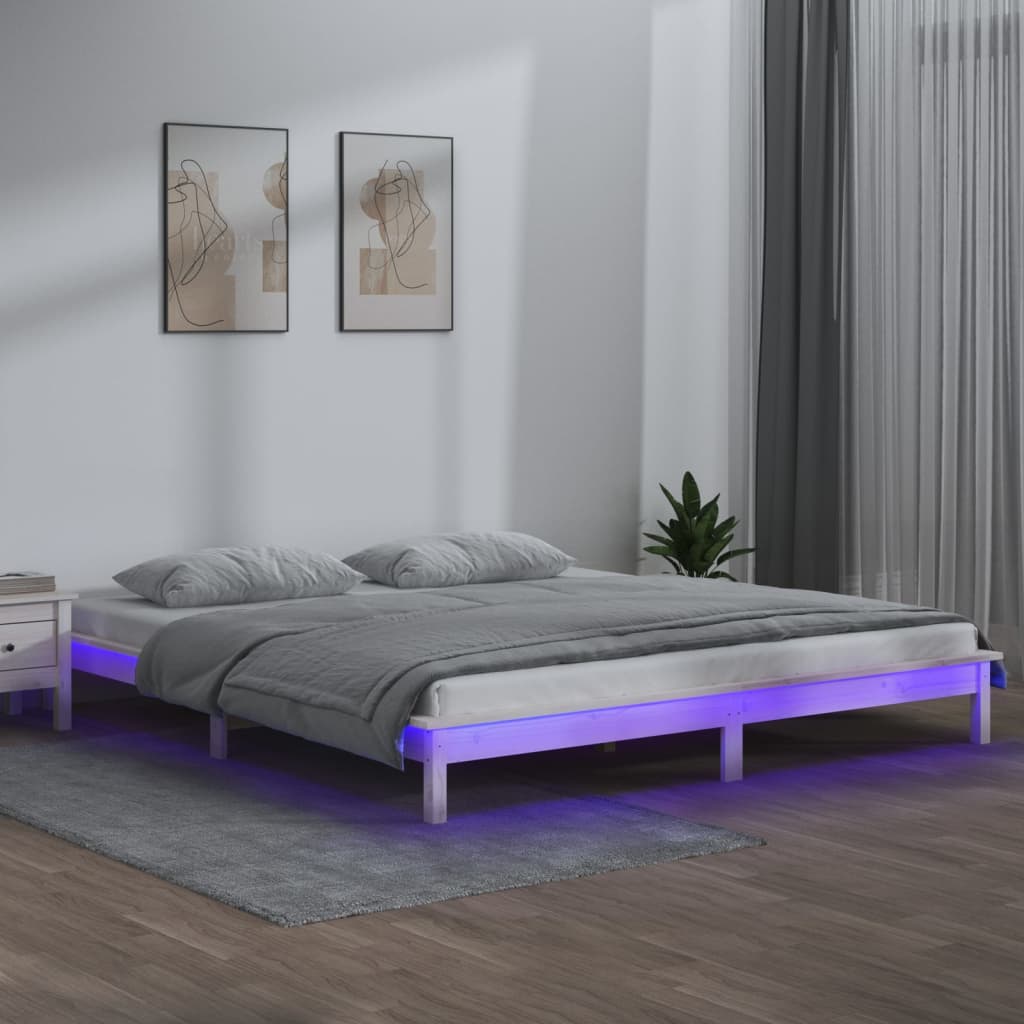 vidaXL Rám postele s LED světlem bílý 135x190 cm Double masivní dřevo